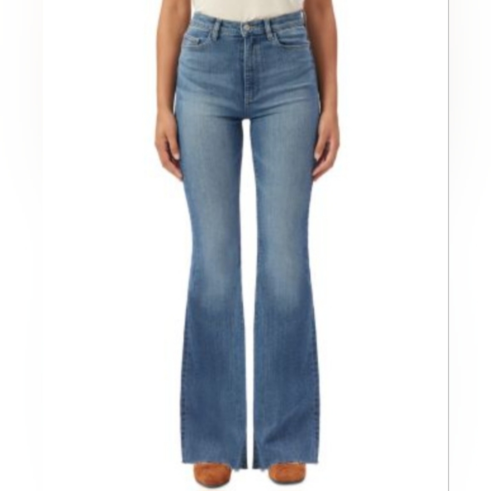 DL1961 Denim Rachel Flare Ultra High Rise Jean Size 28 Mid Raw Wash Tall